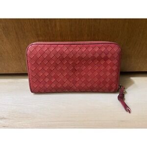Bottega Veneta Intrecciato Lambskin Zip Around Long Wallet Light Red‎ Zippy Soft